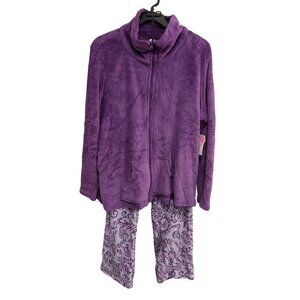 Purple Zip-Up Hoodie Patterned Pajama Pants Set By Pink Cozy Lounge Wear Sz 2X
